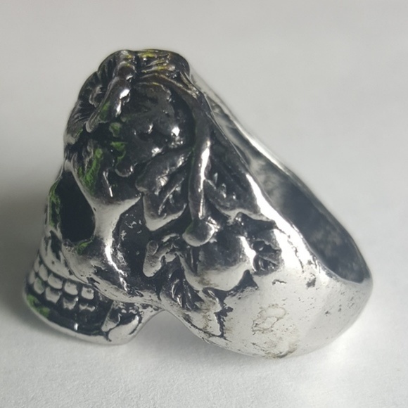 Skull Roses Punk Rock Biker Ring Gothic VTG Metal - Picture 3 of 6